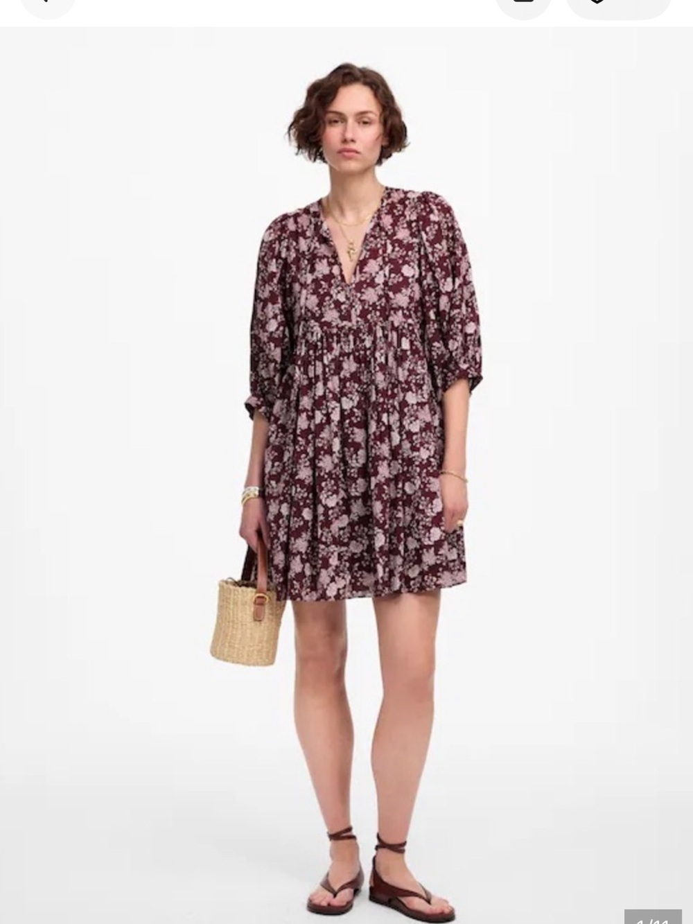 MADEWELL Floral Split Neck Puff sleeve mini dress
